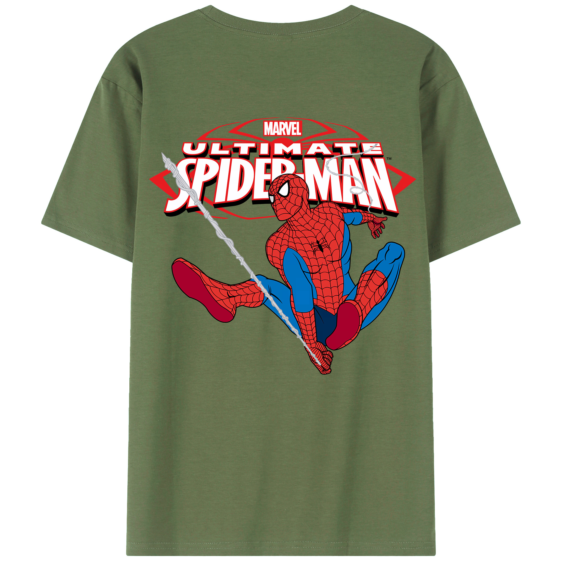 （画像用） Spider Man スパイダーマン 綿100％ メンズ半袖Tシャツ（バックプリント） 通気性